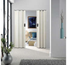 Vue d'une pièce avec une porte pliante comme séparateur d'espace