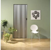 Intérieur avec porte pliante, chaise blanche et décoration