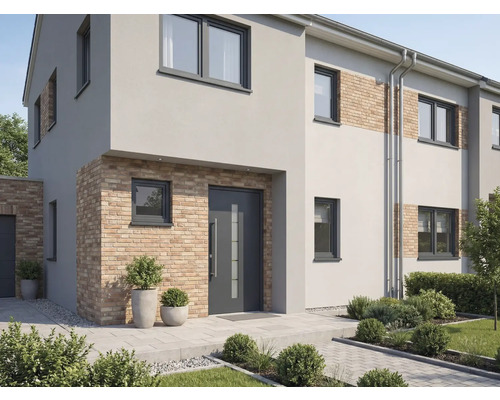 Façade d'une maison résidentielle moderne avec fenêtres et porte d'entrée