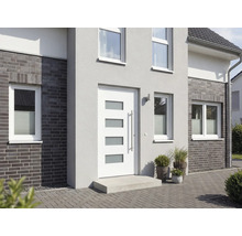 Façade d'une maison avec porte d'entrée et fenêtres