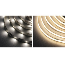 Comparaison entre ruban LED classique à points lumineux et ruban LED COB à bande lumineuse homogène.