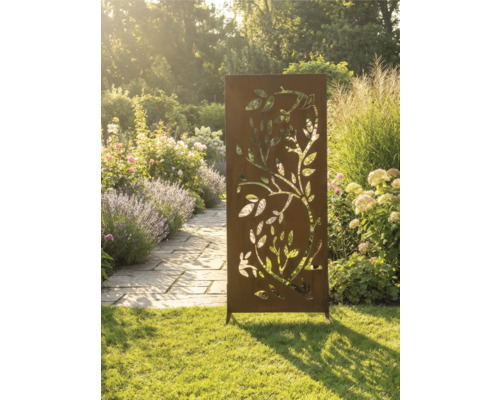 Panneau décoratif de confidentialité en métal avec motif d'arbre découpé dans le jardin