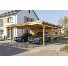 Holz Carport mit zwei geparkten Autos