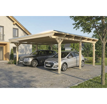 Double abri de voiture en bois avec deux voitures