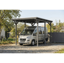 Carport en bois avec camping-car dans le jardin