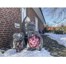 Paysage hivernal avec des plantes sous des housses de protection devant une maison en briques