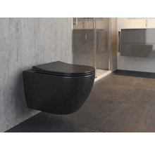 WC suspendu dans une salle de bains lumineuse avec douche et lavabo