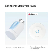 Thermostat de radiateur intelligent Imou avec deux piles AA et une passerelle Zigbee 3.0 pour une faible consommation d'énergie.