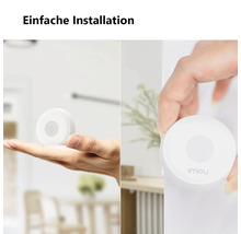 Installation facile d'un capteur d'eau blanc et rond Imou sur un mur.