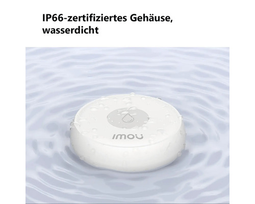 Capteur d'eau Imou blanc dans l'eau avec boîtier certifié IP66, étanche.