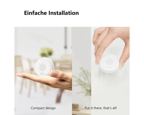 Imou Smart Button mit kompaktem Design für einfache Installation, gezeigt in einer Hand.