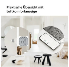 Digitales Thermo-Hygrometer mit App-Steuerung zeigt 23,8 Grad Celsius und 68,6 Prozent Luftfeuchtigkeit in hellem modernem Wohnraum an.