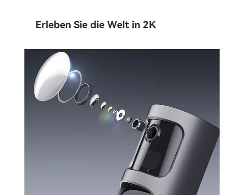 Vue éclatée du système de lentilles à plusieurs éléments d'une caméra de surveillance avec résolution 2K.