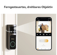Sonnette intelligente Imou avec objectif rotatif télécommandé, contrôlée via une application pour smartphone.