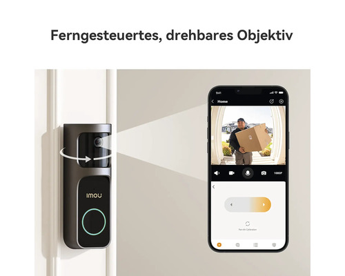 Sonnette intelligente Imou avec objectif rotatif télécommandé, contrôlée via une application pour smartphone.