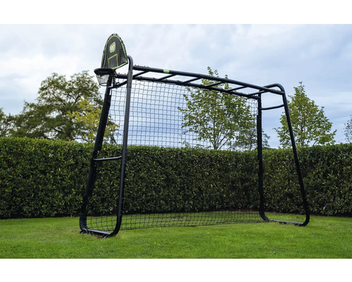 Structure de sport extérieure multifonctionnelle noire en métal EXIT Toys GetSet Monkeybar MB220 avec cage de foot et panier de basket.