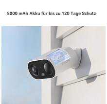 Imou Überwachungskamera mit 5000 Milliamperestunden Akku für bis zu 120 Tage Schutz an einer Wand montiert.
