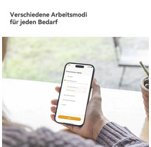 Smartphone App mit verschiedenen Arbeitsmodi für unterschiedliche Anforderungen wie Standard und Hochleistung.