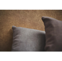 Gros plan d un papier peint aspect textile avec deux coussins decoratifs.