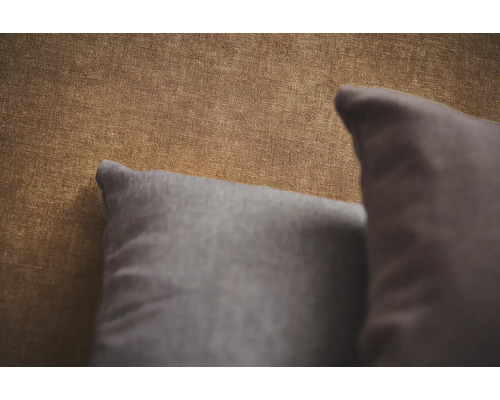 Gros plan d un papier peint aspect textile avec deux coussins decoratifs.