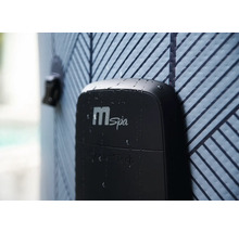Unité de commande de spa gonflable MSpa avec logo HydroJet Tech et gouttes d'eau.