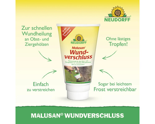 Neudorff Malusan Wundverschluss an der Pinseltube fir Obst- an Ziergehölzer. Einfach ze verstriechen, dropfräi an bei liichtem Frascht anwendbar.