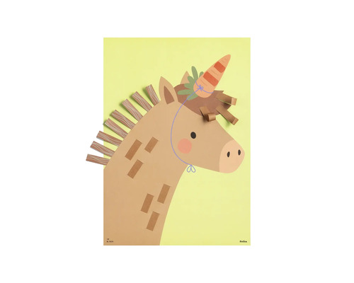 Kit de bricolage pour une licorne en papier en forme d'âne avec une carotte en guise de corne.