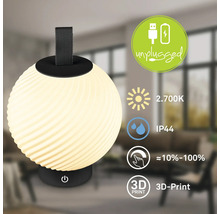 Kabellose LED-Tischleuchte, 3D-Druck, warmweiß 2700 Kelvin, IP44 spritzwassergeschützt, dimmbar zirka 10 bis 100 Prozent, USB-aufladbar.