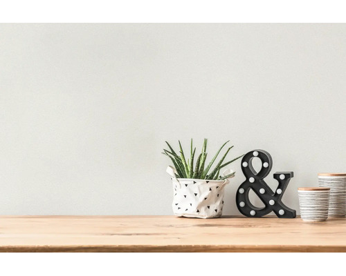 Décoration d'intérieur moderne avec aloe vera en pot, esperluette à LED et bocaux en céramique sur une surface en bois clair.