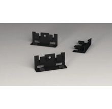 Clips de fixation noirs en plastique avec des trous pour les vis.