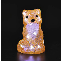Figurine décorative LED renard orange en acrylique, assise, illuminée, pour l'intérieur et l'extérieur.
