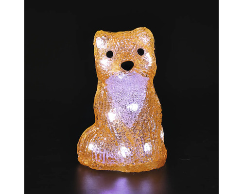 Figurine décorative LED renard orange en acrylique, assise, illuminée, pour l'intérieur et l'extérieur.