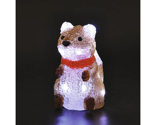 Écureuil assis en acrylique à LED avec écharpe, illuminé.