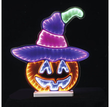 Décoration LED Halloween citrouille avec chapeau de sorcière et effet miroir infini.