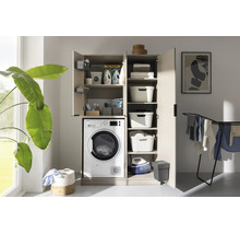 Armoire moderne pour lave-linge et armoire d appoint en ensemble pour buanderie avec beaucoup de rangement.