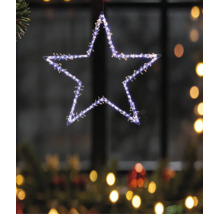 Étoile lumineuse à LED suspendue pour décoration de Noël avec lumières blanc froid et blanc chaud.