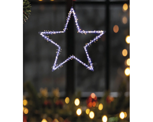 Étoile lumineuse à LED suspendue pour décoration de Noël avec lumières blanc froid et blanc chaud.