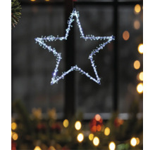 Étoile LED suspendue comme décoration de fenêtre festive avec de nombreuses petites lampes.