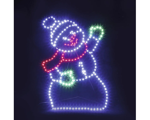 Silhouette lumineuse LED en forme d'ours en peluche avec bonnet et écharpe.