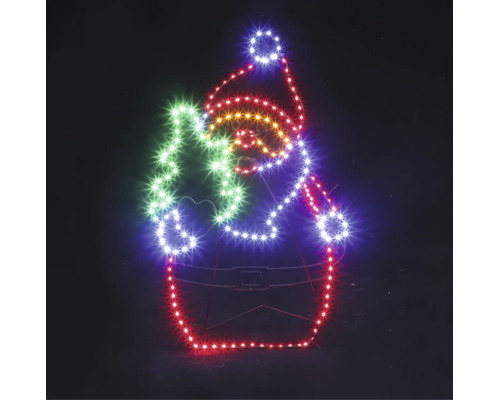 Silhouette lumineuse Père Noël avec sapin, lumières multicolores pour intérieur et extérieur.