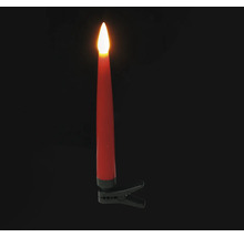 Bougie de Noël à LED rouge avec clip de fixation et flamme lumineuse.