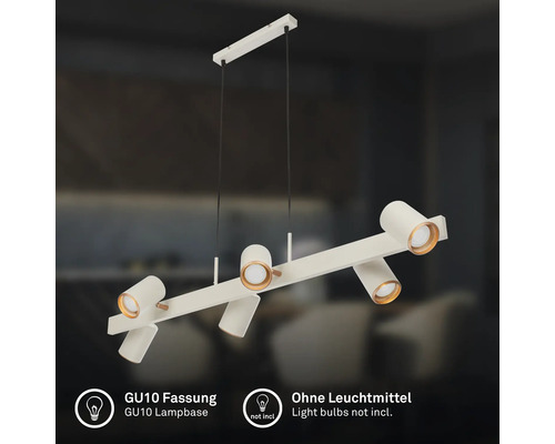 Suspension à six lampes avec spots orientables, douille GU10, ampoules non incluses.