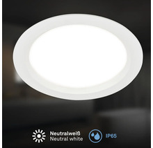 Spot encastrable LED rond pour intérieur avec indice de protection IP65 et température de couleur blanc neutre.