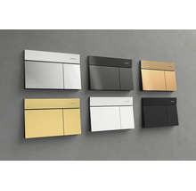 Sélection de plaques de déclenchement Hansgrohe pour le rinçage des WC dans différentes finitions et un design moderne et angulaire.