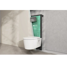 WC suspendu avec réservoir encastré et bâti-support hansgrohe, vue d'installation avec mur en coupe.