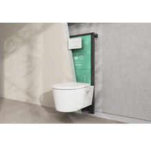 Vue en coupe murale avec toilettes suspendues, bâti-support hansgrohe avec réservoir encastré et hansgrohe Logo.