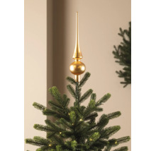 Cimier de sapin de Noël doré sur un sapin artificiel avec éclairage LED.