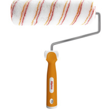 Rouleau à peinture Alpina avec manchon à rayures et poignée ergonomique.
