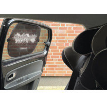 Pare-soleil pour vitre latérale de voiture avec logo Hornbach et inscription YippiejajaYippieYippieyeah.