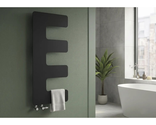Radiateur design Rotheigner Eta 870 x 360 mm noir mat raccordement d'un seul côté en bas
